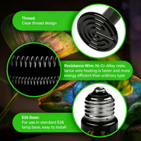 Lámpara de Calor de Cerámica Infrarroja Lejana 25W-250W, Bombilla Calentadora para Mascotas, Reptiles, Anfibios, Aves y Cría de Aves de Corral