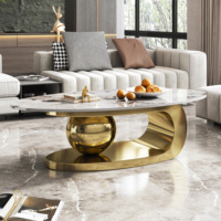 [Stock US] Table basse ovale moderne et exquise en marbre de 49 pouces avec base en métal doré abstrait, expédition depuis les États-Unis, MOQ 1 unité