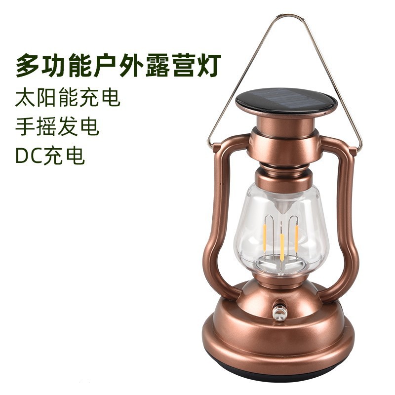 Lampe rétro à filament de tungstène à énergie solaire avec lumière bronze chaude