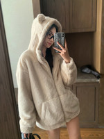 Manteau d'hiver élégant pour femmes, luxueux, à capuche, en fausse fourrure, 100% polyester, épais et chaud, avec boutons recouverts