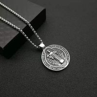 Perhiasan Hip Hop Katolik Religius Liontin Medali Santo Benediktus Baja Tahan Karat 316L Berlapis Emas 18k Kalung Tahan Air Hadiah