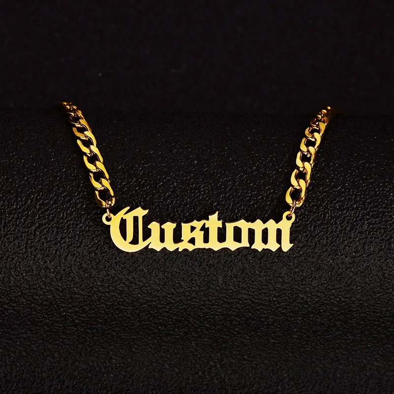 Kalung nama kustom kustom liontin warna emas rantai 4mm kalung pelat nama kustom untuk wanita pria hadiah buatan tangan