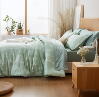 Couette vert sauge, ensemble de literie floral mignon style bohème pour lit Queen, parure de lit douce et moelleuse avec couette, draps, taies d'oreiller et housses de coussin