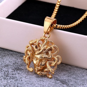 yunnique Stainless Steel Men's <b>Medusa</b> Pendant <b>Necklace</b> Gold 60cm Chain Fashion Jewelry Gift - Product Image 2