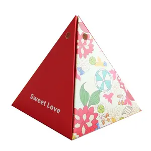 Özel tam renkli baskılı karton tedarikçisi ambalaj piramit şekilli hediye kurdelalı kutu
