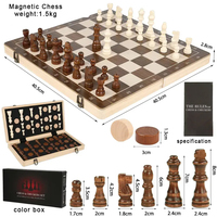 Jeu d'échecs et de dames magnétique 2 en 1, plateau d'échecs pliable en bois de 15 pouces avec 2 reines supplémentaires, jeu d'échecs portable de voyage