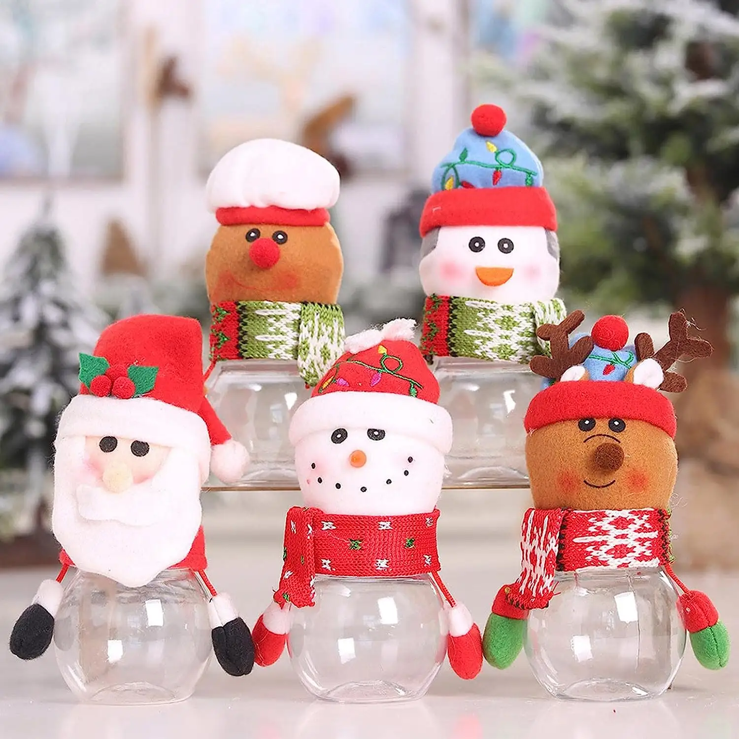 Barattolo di caramelle di natale babbo natale pupazzo di neve decorazione di peluche Mini bottiglia di plastica cibo può regalo di natale