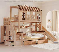 Lit superposé moderne en bois massif pour chambre d'enfant, design cabane dans les arbres, avec toboggan personnalisé, gain de place, petit et confortable, idéal pour l'école et la salle de sport