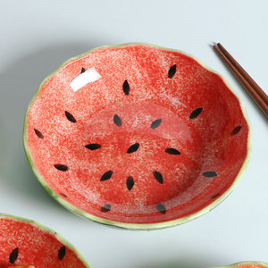 Plato de cerámica para servir sandía, pintado a mano, forma irregular, plato novedoso para fiestas, plato pequeño para aperitivos - Product Image 4