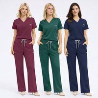 Uniformes Médicos de Alta Calidad, Elásticos en 4 Direcciones, Spandex, Poliéster, Rayón, Suaves, Conjuntos de Uniformes de Hospital Unisex, Top con Cuello en V y Pantalones Rectos
