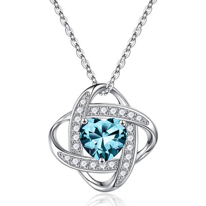 Ciondolo in Cristallo Blu a Forma di Cuore, Argento 925 Placcato Rodio, Gioiello Solitario Romantico da Donna per Uso Quotidiano - Product Image 1