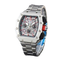 Montre à quartz pour homme, best-seller transfrontalier, de forme tonneau ajourée, avec texture en alliage et design chronographe à six aiguilles