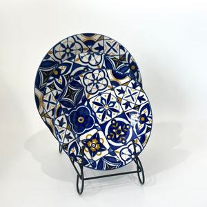 Service de vaisselle en porcelaine moderne à motif mosaïque bleu et or, vaisselle sur glaçure pour la maison/événements, dîner à domicile - Product Image 2