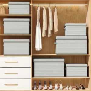 Caja de Almacenamiento de Tela No Tejida al por Mayor, Directo de Fábrica, con Tapa con <span class=keywords><strong>Cremallera</strong></span>, Organizador de Ropa a <span class=keywords><strong>Rayas</strong></span> para Armario, Cesta para Juguetes - Product Image 4