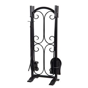 Ensemble <span class=keywords><strong>de</strong></span> 5 outils <span class=keywords><strong>de</strong></span> cheminée en fer forgé <span class=keywords><strong>de</strong></span> 30 pouces avec support, pioche, pelle, brosse, pince à <span class=keywords><strong>bois</strong></span> <span class=keywords><strong>pour</strong></span> foyer intérieur/extérieur - Product Image 1