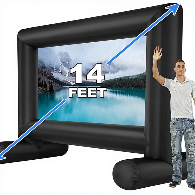 QILEBA 14 ft Inflatable Projector Movie Screen Outdoor Indoor Air Blower Front/Rear Projection Backyard Home Theater Movie Night