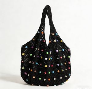Portable <b>Lightweight</b> Polyester Dot Casual Tote Woven <b>Beach</b> <b>Bag</b> for Seaside Holidays Open Closure Handbags Collection - Product Image 2