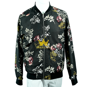 Giacca Bomber da Uomo con Stampa Floreale, Colletto Alto, Chiusura a Zip, Leggera Antivento, Casual, Motivo Floreale <span class=keywords><strong>Nero</strong></span>, Stile Baseball - Product Image 1