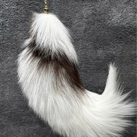 Porte-clés queue de chat en fourrure de renard 40cm, noir et blanc, peluche, dessin animé, mignon, pendentif pour sac, décoration de voiture, accessoires de mode