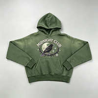 Sweat à capuche vert délavé style vintage, effet usé, streetwear MIDNIGHT CLUB, pull graphique pour homme, unisexe, lot en gros
