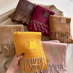 Unisex Outwear Windproof Pashmina Scarves Ladies Plain <strong>Color</strong> Imitation Cashmere <strong>Shawls</strong> With Tassels Winter Warm <strong>Wool</strong> Blend Scarf - Product Image 1