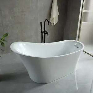 浴槽に浸る自立型アクリル浴槽お手入れが簡単白い湾曲した独立した浴槽