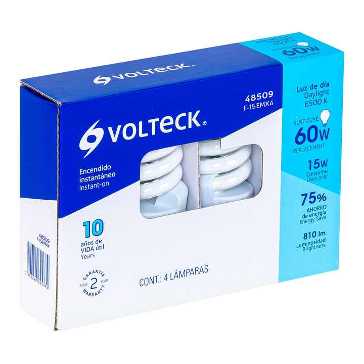 Volteck F-15EMX4 Mini Spiral 15 W Daylight T2 Lamp B22/E27 Base Tube Pattern Pack of 4 Pieces