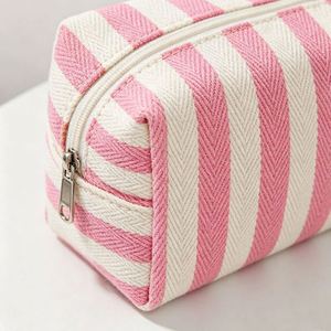 Custom Octagonal Canvas Cosmetic <b>Bag</b> Striped <b>Large</b> Capacity Toiletry Pouch for Travel Bathroom Storage Wholesale - Product Image 3