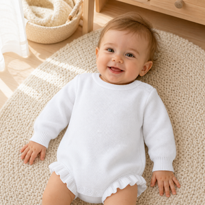 Tutina in Maglia per Neonati Pinuotu, Bianca, Personalizzabile, Maglieria con Volant, Maglione per Bambini, Body con Balze per Bambina - Product Image 2