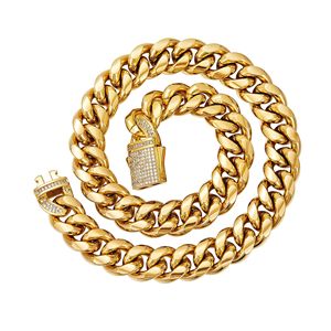 Wholesale Miami Cuban Link <b>Chain</b> Necklace with <b>Iced</b> <b>Out</b> Buckles, Mirror Polishing Stainless Steel with 18K PVD Plated - Product Image 1