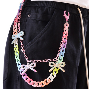 โซ่คาดเอวอะคริลิคสีสันสดใสสำหรับผู้หญิง สไตล์พังก์ แฟชั่นสำหรับออกงานกลางคืน ดีไซน์โบว์สีชมพูหลายห่วง - Product Image 2