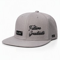 Casquette Snapback Formelle en Sergé avec Patch Tissé Personnalisé, Lettre 'Common Future Graduate' Est 2026, Gris Pierre, 6 Panneaux, en Toile de Coton, Visière Plate