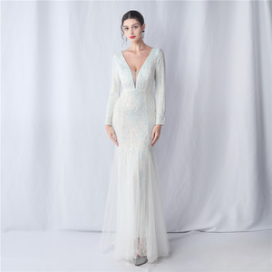 Nuovo Abito da Sera di Alta Qualità con Paillettes a Rete, <span class=keywords><strong>Maniche</strong></span> <span class=keywords><strong>Lunghe</strong></span>, Scollo a V e Silhouette a Sirena - Product Image 6