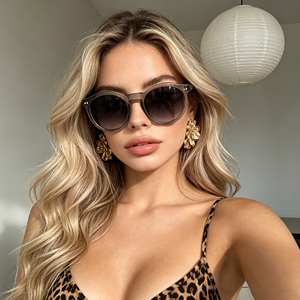 <span class=keywords><strong>Gafas</strong></span> <span class=keywords><strong>de</strong></span> <span class=keywords><strong>Sol</strong></span> Redondas Transparentes <span class=keywords><strong>de</strong></span> Acetato <span class=keywords><strong>de</strong></span> Moda para Mujer con Patillas Texturizadas Minimalistas UV400, Ideales para Parejas, Disponibles en Stock - Product Image 2