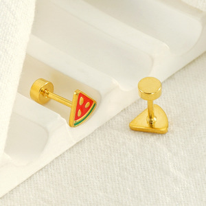 Zogxin Watermelon <b>Stud</b> Earrings Gold <b>Titanium</b> Steel Fruit Shape For Women - Product Image 4