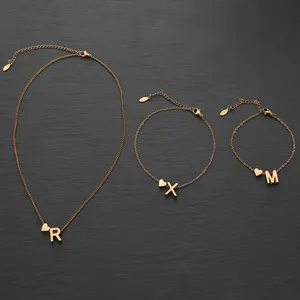 Высококачественное изысканное женское ожерелье из нержавеющей стали на заказ 26 алфавитных букв ожерелье с подвеской в виде сердца Набор браслетов