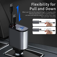 Adaptor Pengisi Daya Mobil 120W dengan Kabel Dapat Ditarik Pengisian Cepat Dual Port Tipe-C PD QC 3.0 Layar Digital LED untuk iPhone Samsung