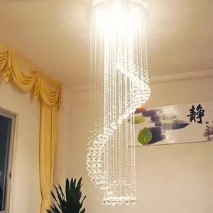 Lámpara de Techo Colgante LED de Decoración Interior para Villa de Lujo Europea, Araña de Cristal K9 en Espiral Larga, Lámparas Colgantes - Product Image 1