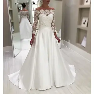 Vestido de novia de encaje con dobladillo, sin hombros, largo hasta el suelo, 2022