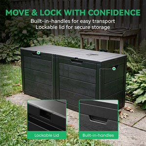 Grand bac de rangement extérieur 250L, boîte en PP résistante aux intempéries avec roues et poignée pour outils de jardin, garage, équipement - Product Image 5