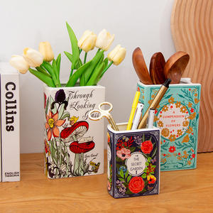 Tao Zhizhi Rectangle <b>Book</b> Vase <b>Storage</b> Bin Vintage Style Multi-functional Kitchen Organizer <b>For</b> Flowers Utensils And Office - Product Image 1