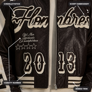 Chaquetas Personalizadas de <span class=keywords><strong>Cuero</strong></span> Sintético Marrón, Estilo Varsity, con Cierre, Bordado Chenille y Parches, para <span class=keywords><strong>Hombre</strong></span>, Estilo Universitario Retro - Product Image 2