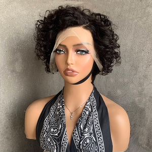 วิกผมหน้าผากลูกไม้คุณภาพสูง 13x4 แบบสั้นทรงพิกซี่ ลอนหยิกแบบเจอร์รี่ ไม่ต้องใช้กาว แสกข้าง สำหรับผู้หญิง วิกผมสั้นทรงพิกซี่ ทำจากผมแท้ - Product Image 2