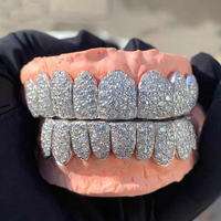 Moissanite en diamant glacé personnalisé Grillz dents haut 6 bas 6 dents Grillz en Silverup peut diamant test hommes Hiphop bijoux