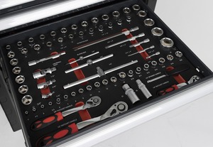 Armário de Ferramentas Móvel 2026 com 7 Gavetas em Aço Laminado a Frio, com Fechadura, 6 Conjuntos de Ferramentas, Capacidade de Carga de 300kg para Oficina de Reparo Automotivo, Preto e Vermelho - Product Image 6