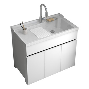Mueble de Baño con Lavabo Integrado de Aluminio Espacial, con Lavabo Integrado, de Pie, Diseño Minimalista, Duradero - Product Image 5