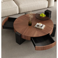 Table basse contemporaine moderne ronde en bois de pin avec tiroir de rangement trempé pour le thé pour la maison ensemble de meubles de salon