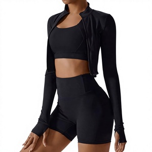 Ensemble de yoga printanier décontracté pour femme, ensemble de fitness trois pièces pour la course en extérieur, veste à manches longues, vêtements de sport sans couture à séchage rapide - Product Image 1