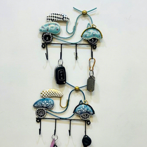 Vintage Metal <b>Wall</b> Mounted <b>Key</b> Holder with 8 <b>Hooks</b> Flower Pattern Space Saving Multifunctional Storage Rack - Product Image 2