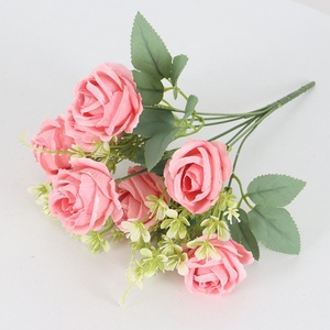 Bouquets de fleurs artificielles de style européen à 7 têtes de roses Sweetheart pour la décoration intérieure, hôtelière et extérieure, arrangement en boîte florale - Product Image 3